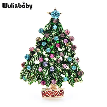 Wuli & baby Groen Emaille Boom Broches Vrouwen Mannen Kerstboom Party Causale Kantoor Broche Pins Geschenken