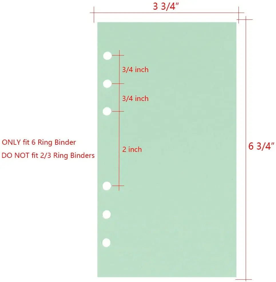 A6/A5 Colorful 6-Hole Binder/Planner Refill Paper Ruled Refills Inserts For Personal Size Organizer Binder Notebook Diary Travel