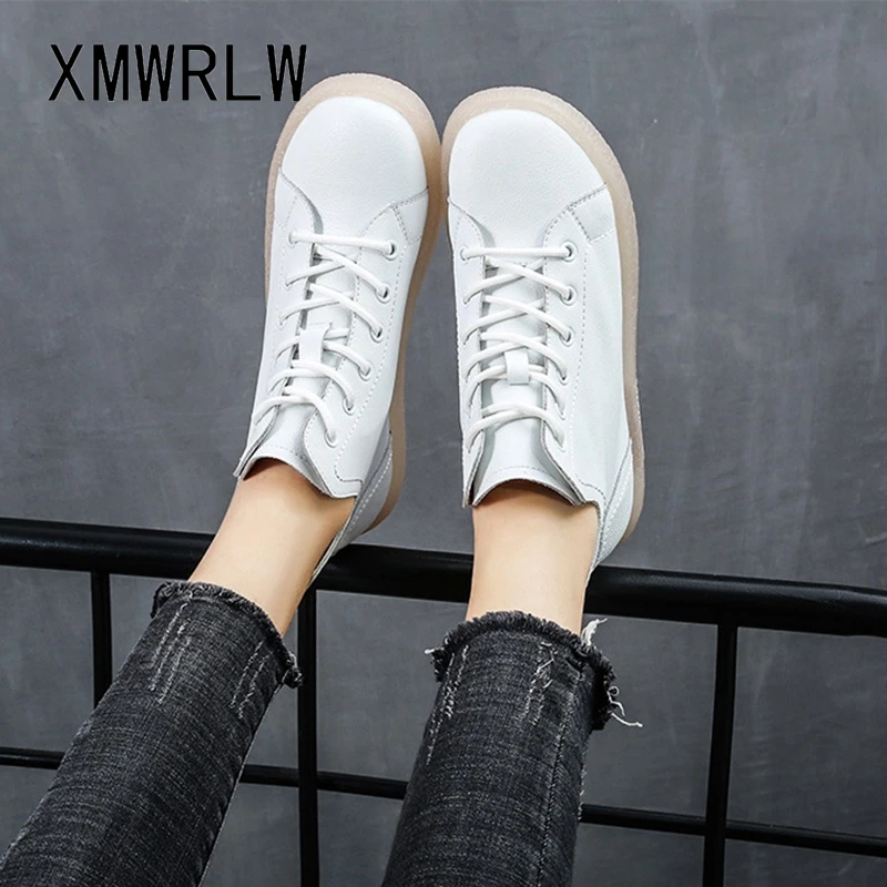 XMWRLW Women Flat Boots 2020 Autumn Winter Genuine Leather Ankle Boots For Women Autumn Shoes Casual Ladies Boot Plus Size 42