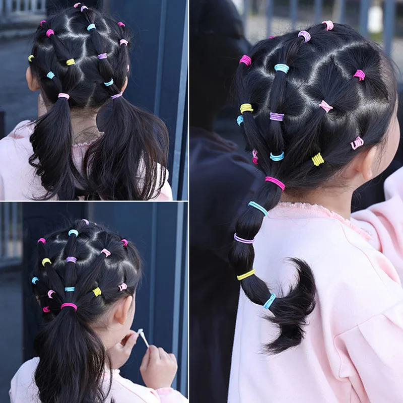 Gomas elásticas para el pelo para niña, cintas coloridas de 100 cm para el pelo, coleteros pequeños, accesorios para el cabello para niña, 50/2,5