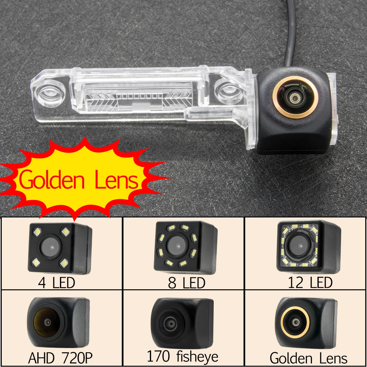 Golden Lens Fisheye 12LED AHD Rear View Camera For Volkswagen VW Passat B6 CC Touran Caddy Golf Plus Touareg 2009 2010 Car