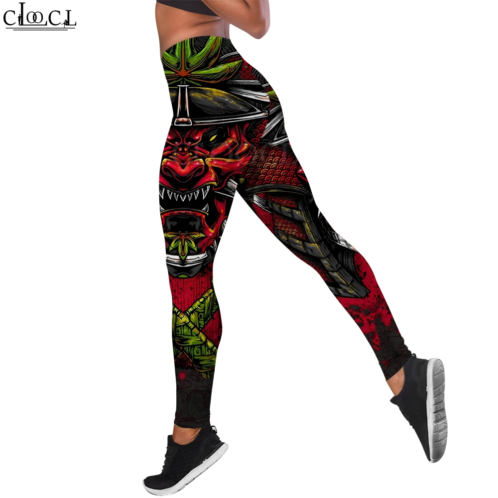 CLOOCL Women Leggings Japan Sakura Samurai Printed High Waist Elasticity Legging Female for Indoor Fitness Clothing Casual Pants