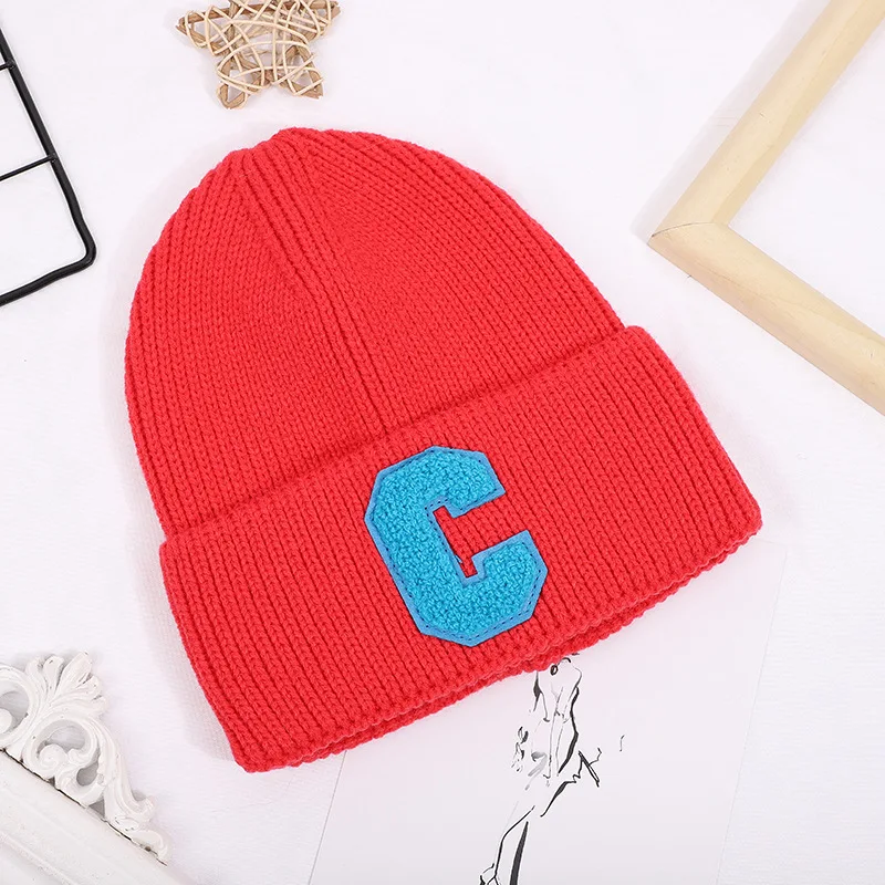 Women Winter thick warm C letter Embroidery knit hat Men\'s hat Beanie cap Hip hop Ski Skullies Bone Gorras