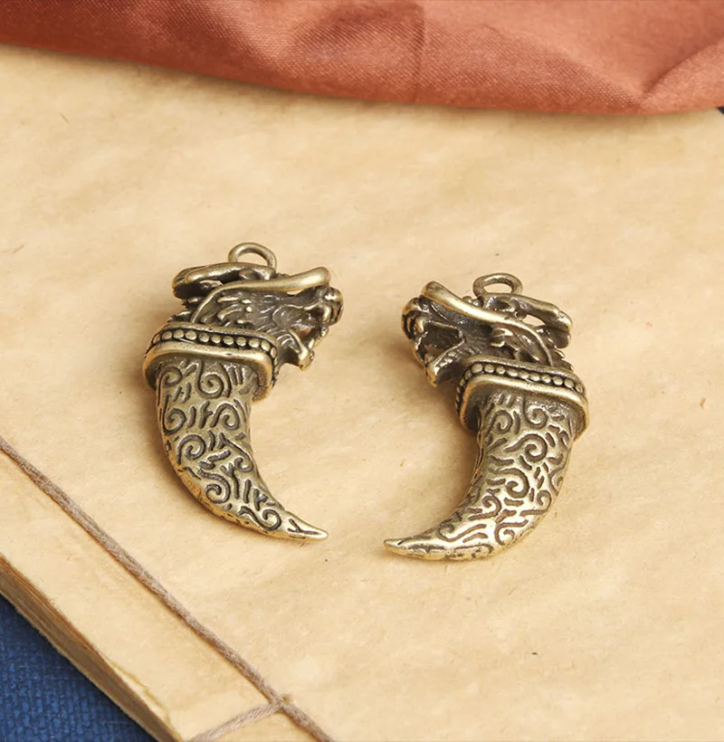 Brass Dragon tooth Decorative Figurines DIY Decor Metal Figurine Toy Novelty Pendant for Keychain Accessoires Miniatures