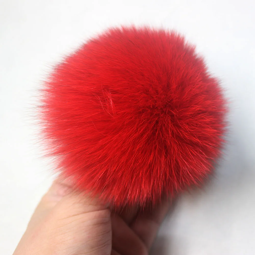 9Cm Round Fluffy Real Fox Raccoon Small Fur Pom Pompom For Keychains and Knitted Beanie Cap Hats Genuine Pompon Pom with Buttons