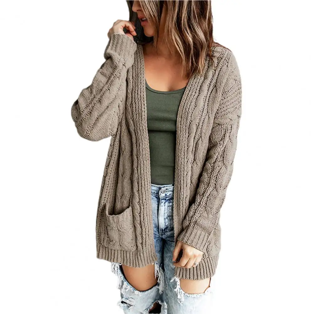 Women Sweater Coat Twist Pattern Loose Autumn Winter Warm Pure Color Cardigan for Daily Wear