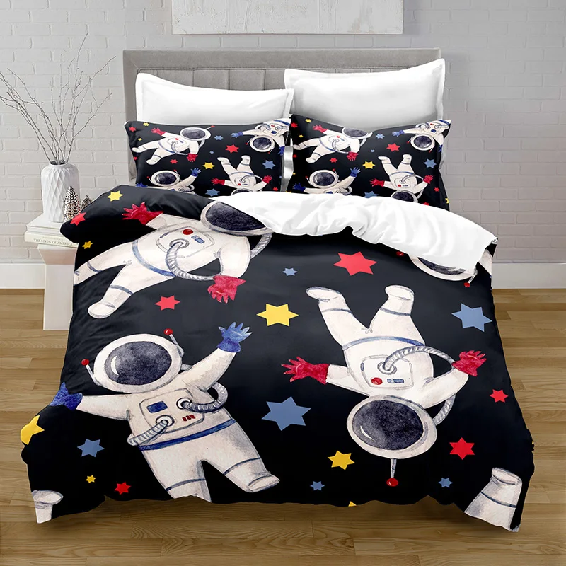 Home Textiles Printed Cartoon Space Character Bedding Quilt Cover & Pillowcase 2/3PCS US/AE/UE Full Size Queen Bedding Set