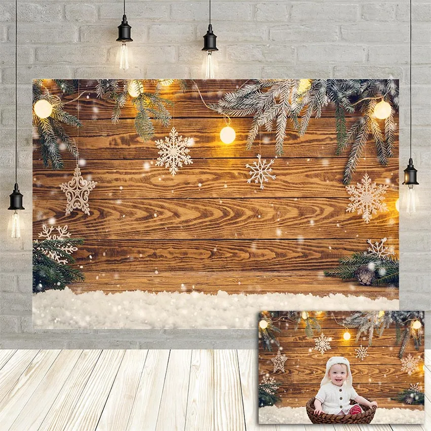 

Avezano Christmas Photography Background Wood Board Light Snowflake Baby Portrait Backdrop for Photo Studio Photocall Drops