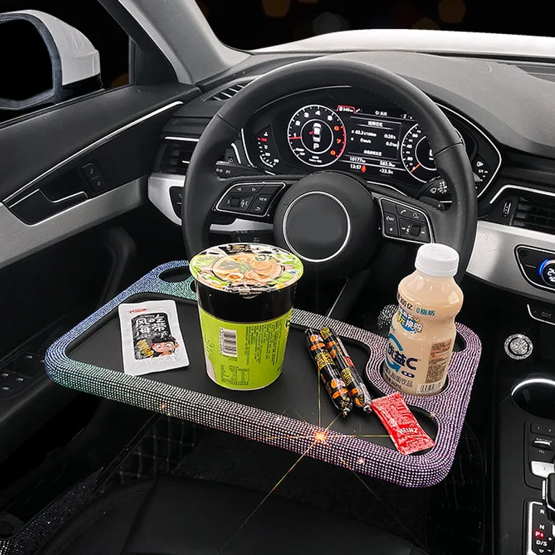 Rhinestone Car Table Steering Wheel Portable Diamond Car Laptop Computer Desk Mount Stand Coffee Goods Tray Board Dining Holder