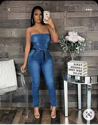 African mom jeans fashion tube top stretch one-piece jeans European and American Russian quality jeans