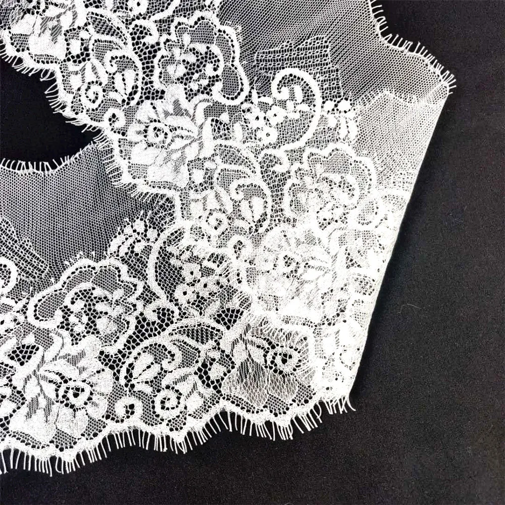 3yards White Eyelashes Lace Trim 15cm width Flower Unilateral Wave Lace Fabric Handmade Diy Clothes Accessories Underwear