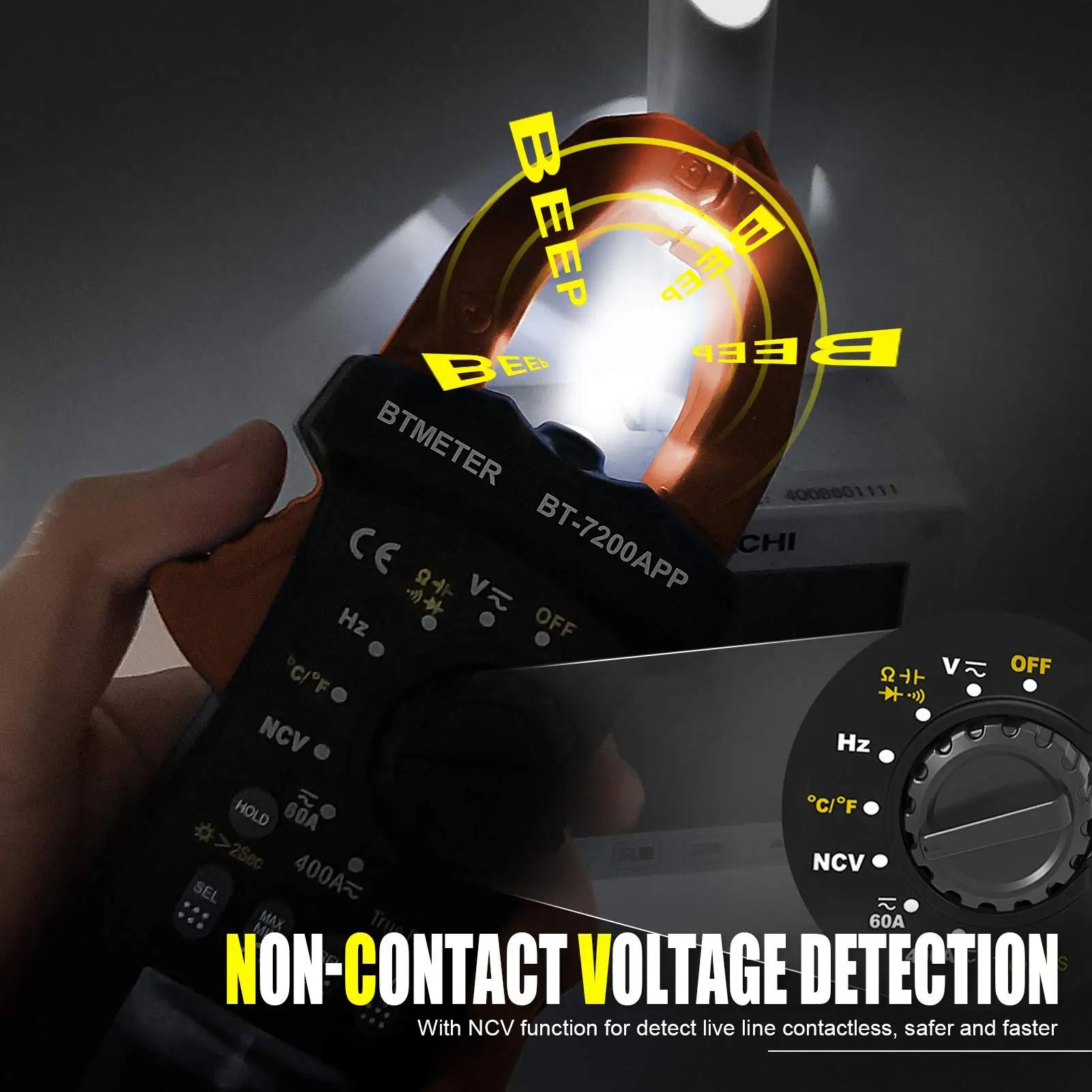 BT-7200APP Digital Clamp Multimeter TRMS 6000 Counts for AC/DC Current Voltage Resistance Capacitor Frequency NCV Temperature