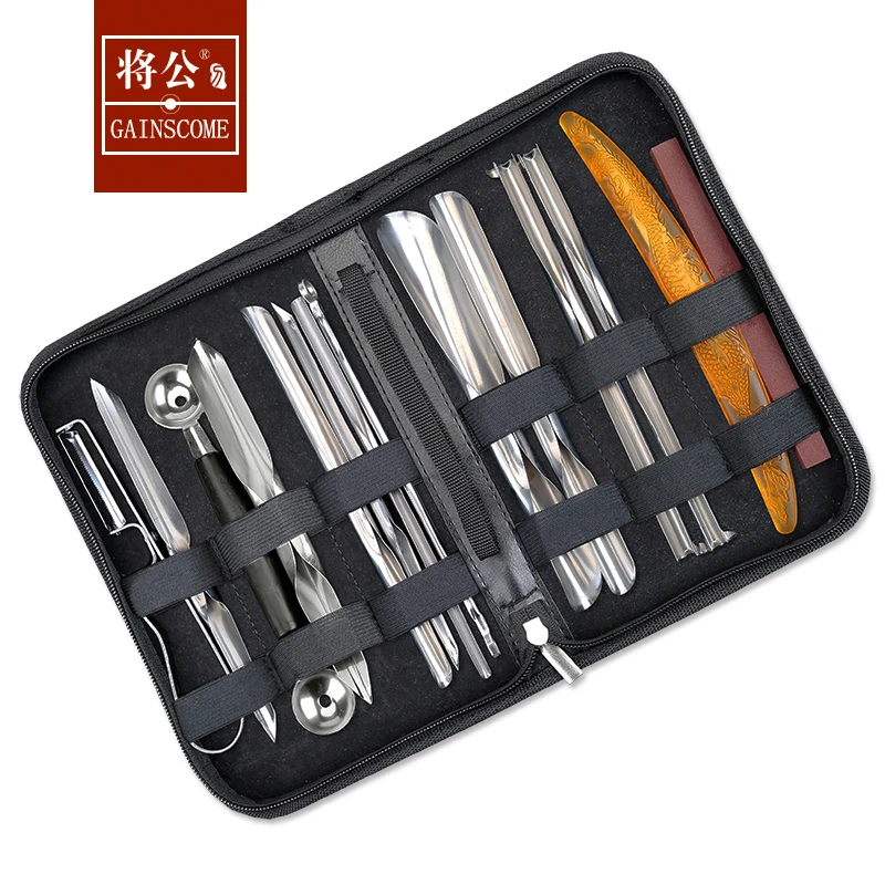 Chef Carving Knives 15 PCS Set Double-Headed UV Type Punching Knives Pull Pick Ring Knife Food Carving Master Knife Steel Sharp