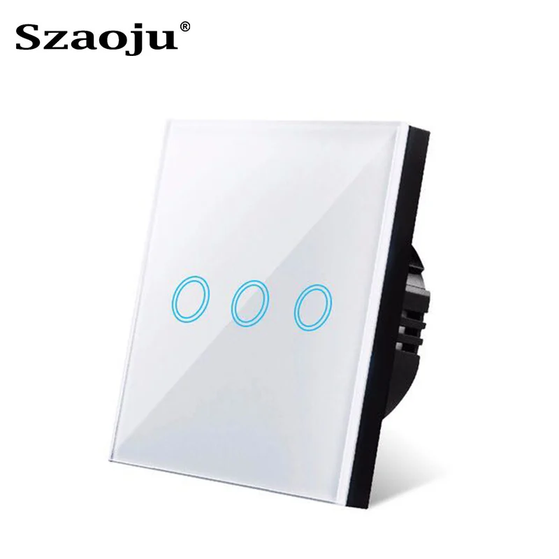 SzaoMozambique EU Touch Switch LED Crystal Glass Panel Wall Lamp Light Switch, 1/2/3 Gang AC100-240V LED Sensor Switches Interruttore