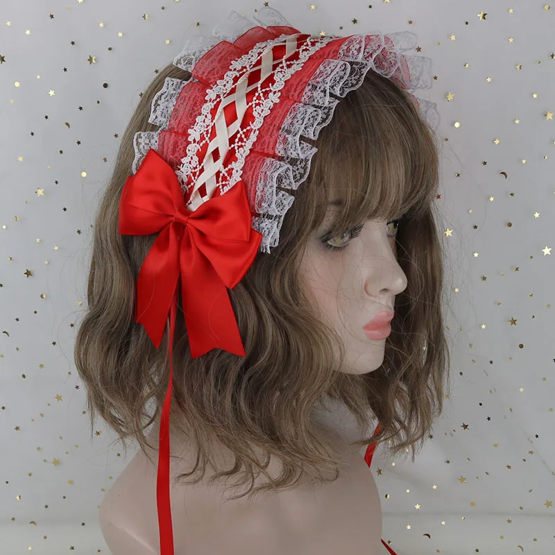 

Japanese lolita hair accessories lace headdress sweet hair band Lolita Lace Headband Hair Band Bowknot Headwear cosplay costume