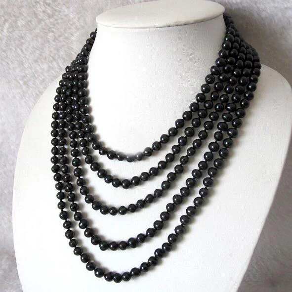 

30inch 50inch 125cm 160cm 7mm black pearl necklace natural freshwater pearl Jewelry