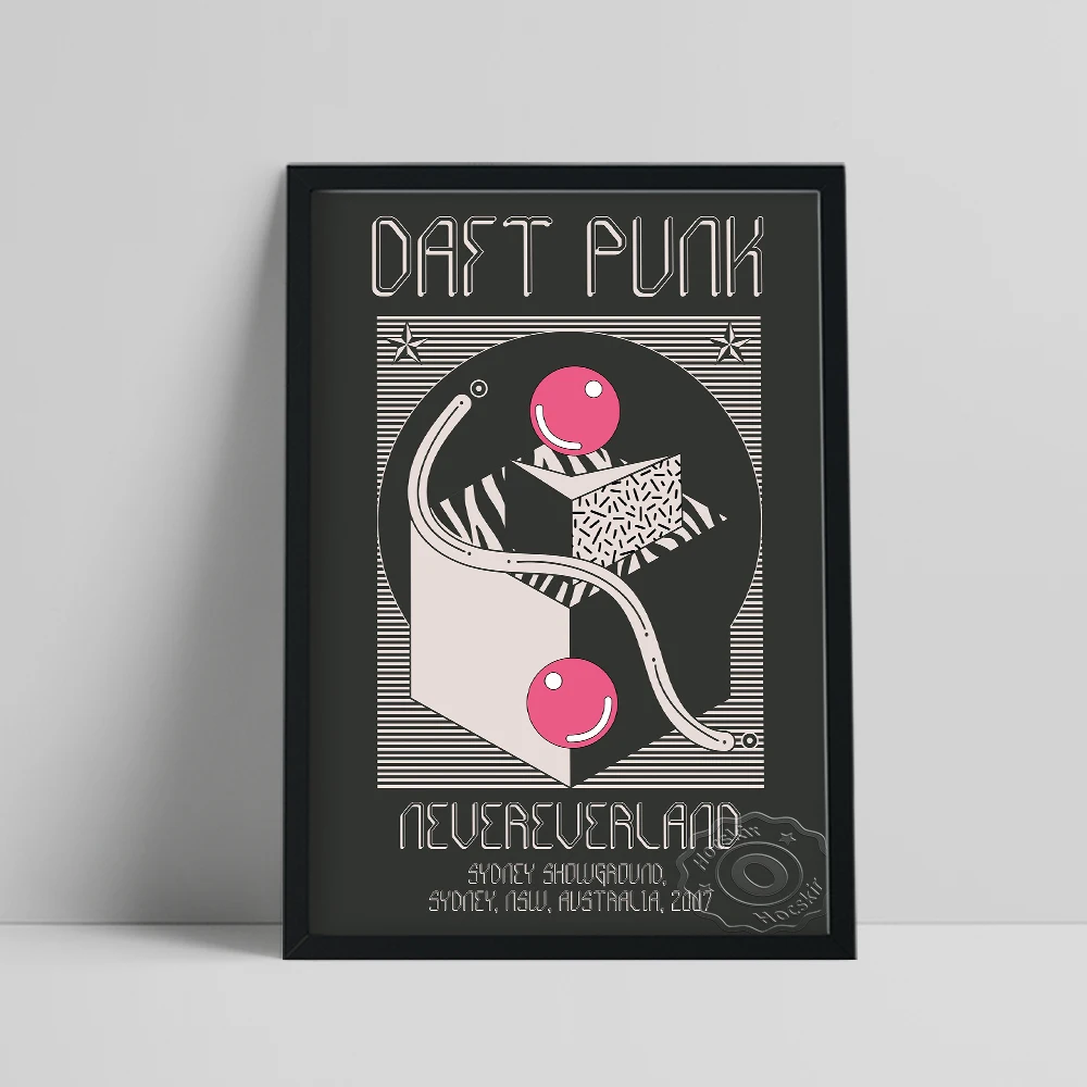 Paris Daft Punk Electronic Music Group Gig Poster, Black White Pink Canvas Prints, Pop Electronic Music Lover Decor, Music Gift