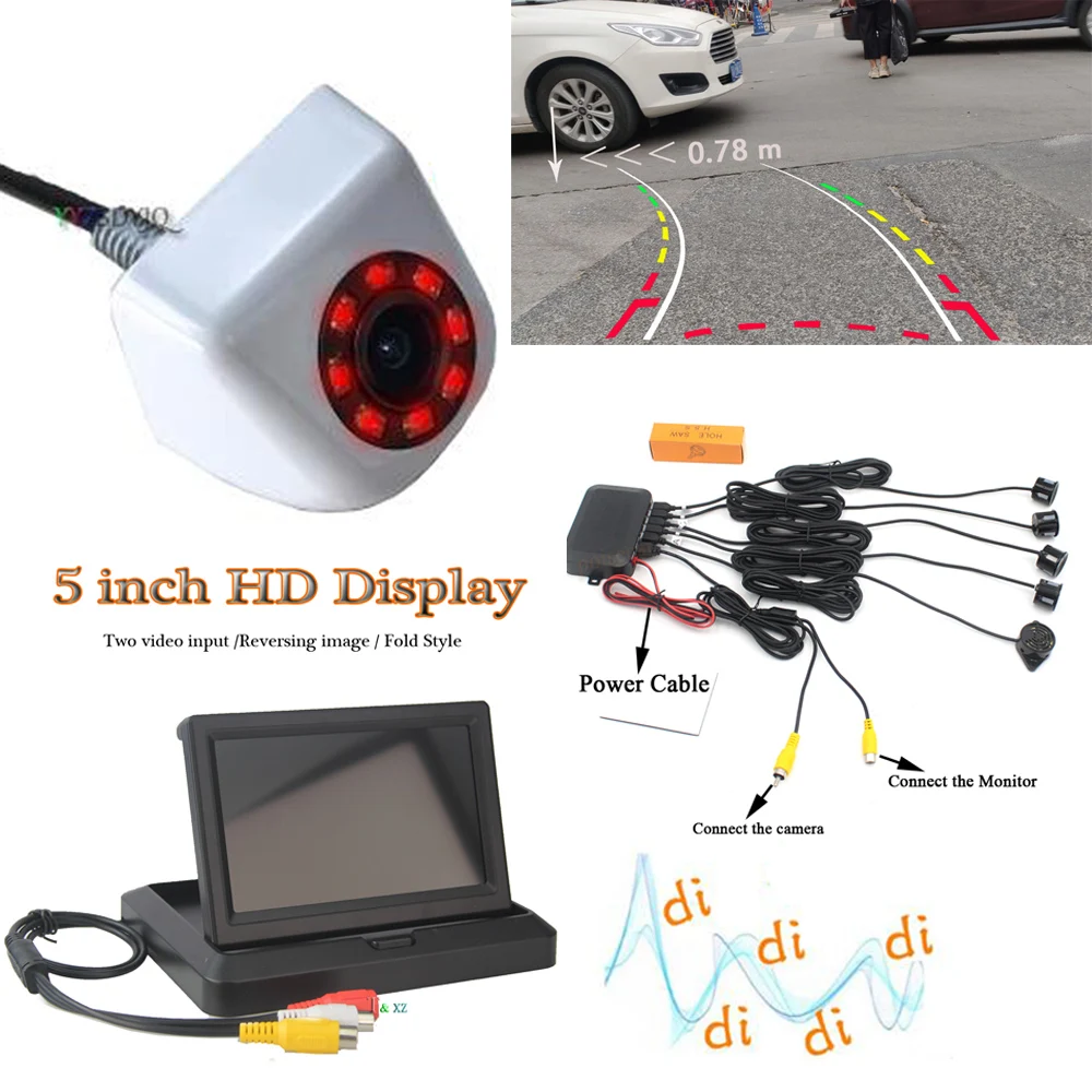 

Visible Car Parking Sensor Parktronic Radar System Car 5 inch Foldable Monitoring Dynamic Trajectory Moving Rear View Camera