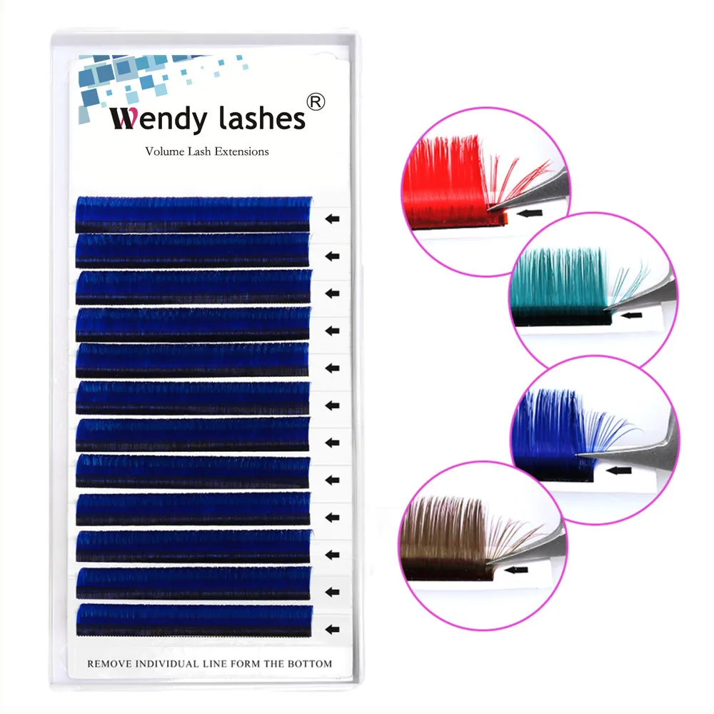 Blue eyelahses Easy Fanning Eyelash Extensions 0.07mm D Curl High Quality Synthetic Hair 8-14mm Mix Eye Lash Extension Supplies