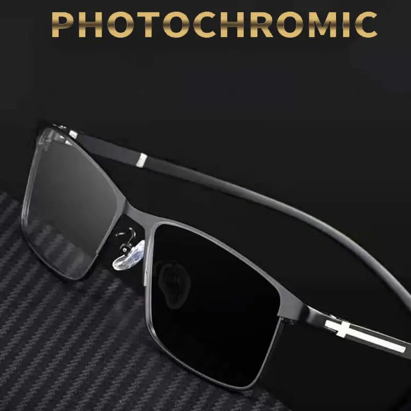 Cross Decoration Progressive Photochromic Reading Glasses Men Flexible Multifocal Anti Blue Ray Presbyopic Glasses TR90 Half Rim