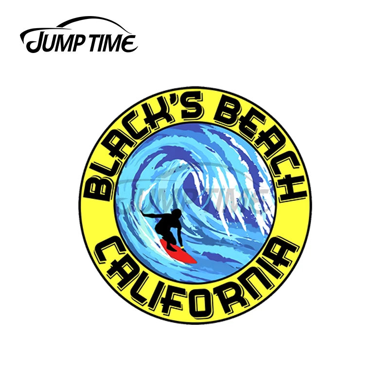 JumpTime 13 x 13cm Surfer BLACK'S BEACH California Surfing Surfboard Waves Ocean Beach Vacation Vinyl Car Stickers Windows Decal