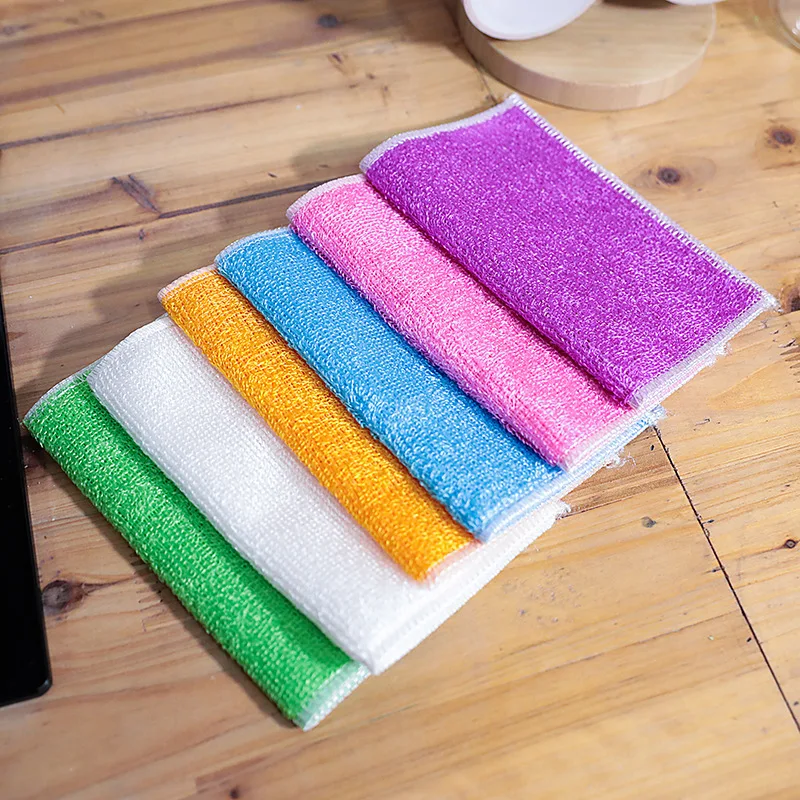 

5-20 Pcs Home Bamboo Fiber Dishcloth Scouring Pad Anti-Greasy Efficient Multifunctional Cleaning Rags Kitchen Tool Accessories