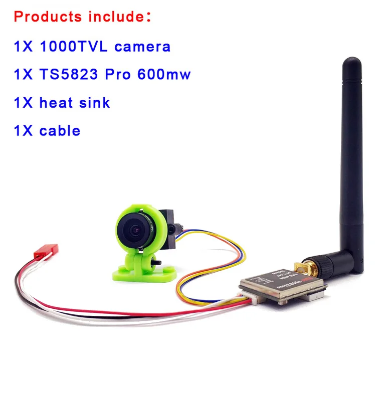 Easy to use 5.8G FPV Set Video 200/600mw Transmitter and mini CMOS 1000TVL Camera with Cable Set for Racing Drone fpv set