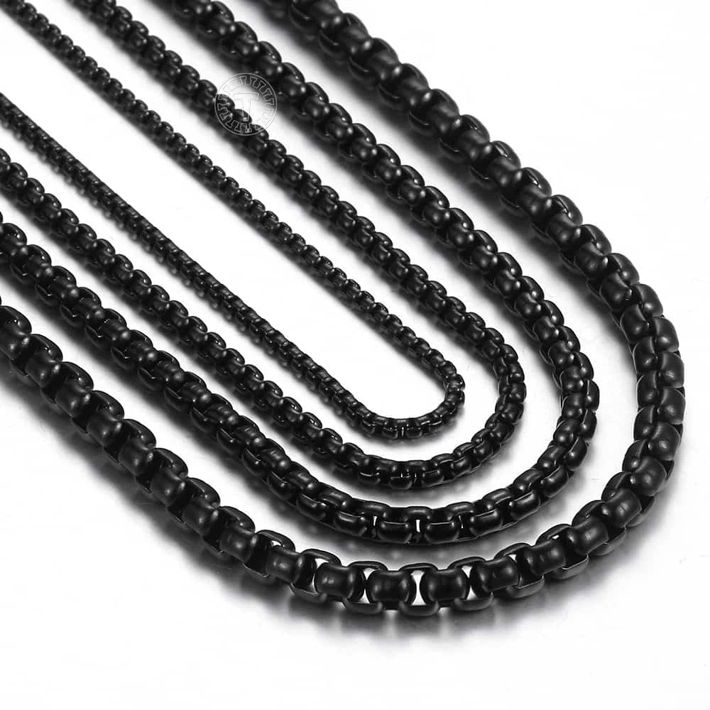 Mens  2/3/4/5 mm Necklace Chains Stainless Steel Black Round Box Link Chain Necklaces for Boy Wholesale Jewelry 18-28