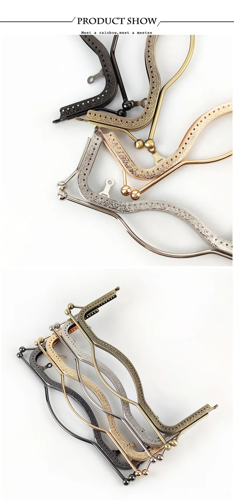 1/2Pcs Deepeel 20.5/27cm Metal Wallet Frame Embossed Hand Pull Parts Purse Bag Handle Kiss Clasp Lock DIY Hardware Accessories