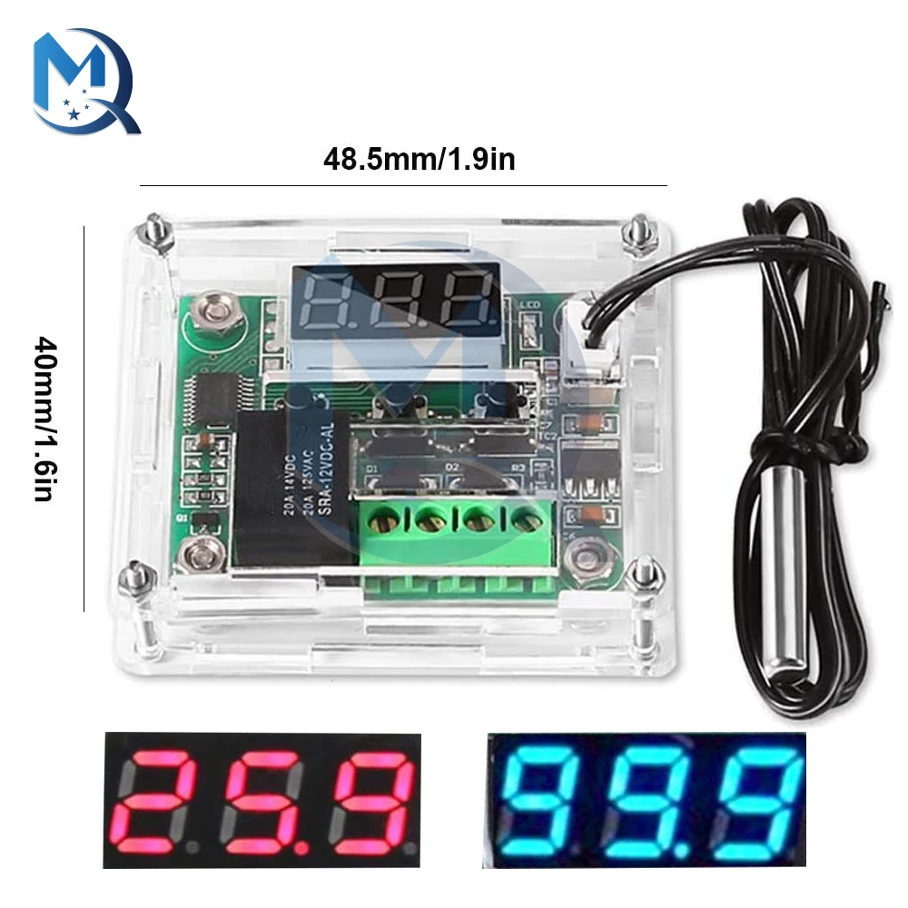 W1209 DC 12V Digital Temperature Controllear Thermostat Heat Cool Temp Thermometer Thermostat Switch Plate + W1209 Case