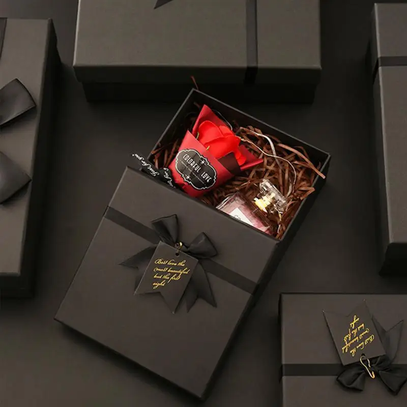 Gift Box Large Ribbon Case Wrap Party Favor Storage Jewelry Black Packing Boxes Paper Holder