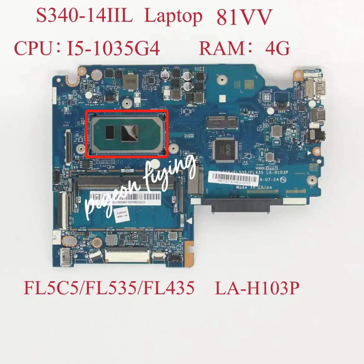 

LA-H103P Mainboard for Ideapad S340-14IIL Laptop Motherboard CPU : I5-1035G4 RAM:4G DDR4 FRU:5B20X81507 5B20X81504 5B20X81505