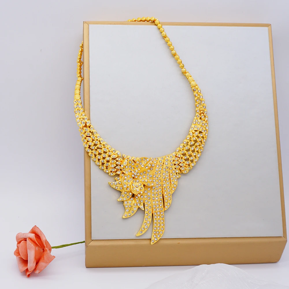 Dubai Gold Color Jewelry Sets African Bridal Gifts For Women Saudi Arab Necklace Bracelet Earrings Ring Set Unique Jewellery