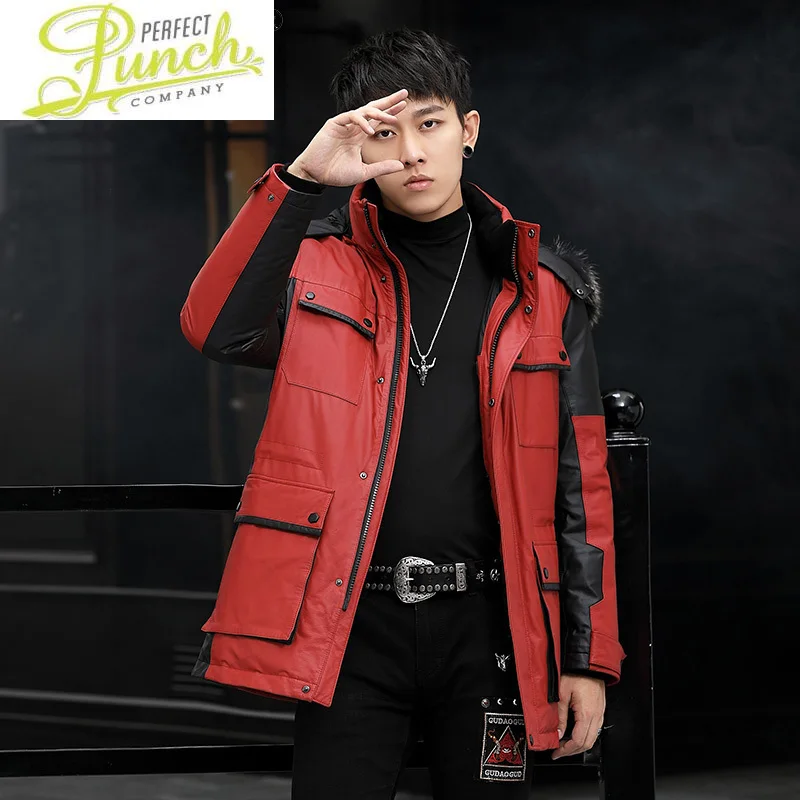 

Jacket Winter Men Korean Men's Genuine Cowhide Leather Jacket Men Hooded Real Raccoon Fur Collar Jackets Ropa LXR1003