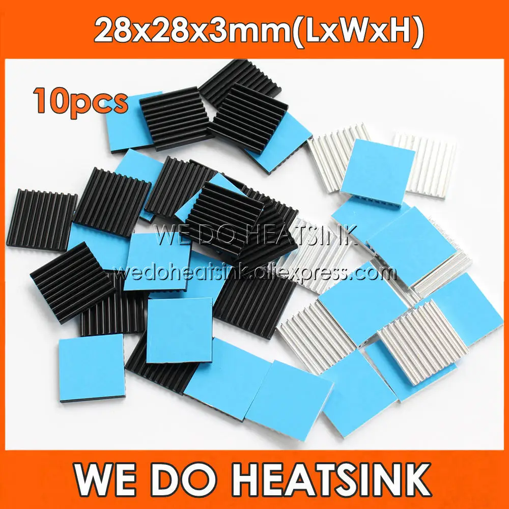 

WE DO HEATSINK 10pcs 28x28x3mm Silver / Black Heatsink Aluminum Heat Sink Radiator Cooler With Tape Applied For IC AMD Chipset