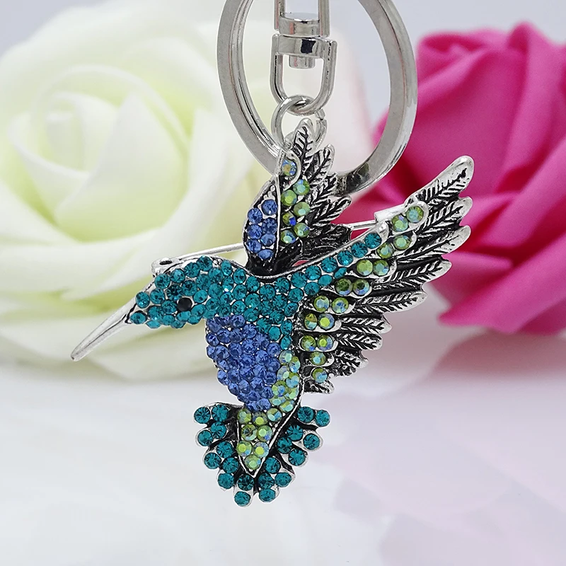 XDPQQ fashion animal keychain color rhinestone cute hummingbird key ring clothes decoration jewelry couple gift