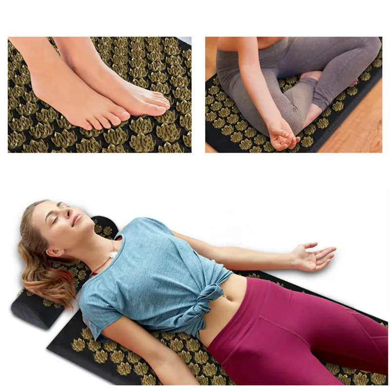 3Pcs Yoga Acupressure Mat and Pillow Set Acupuncture Long Massage Cushion Neck Back Feet Massager Relieve Stress Pain Massager