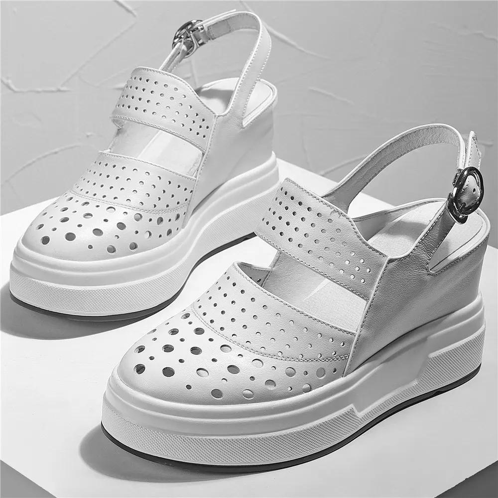 Fashion Sneakers Women Back Strap Genuine Leather Wedges High Heel Pumps Shoes Female Round Toe Gladiator Sandals Casual Shoes