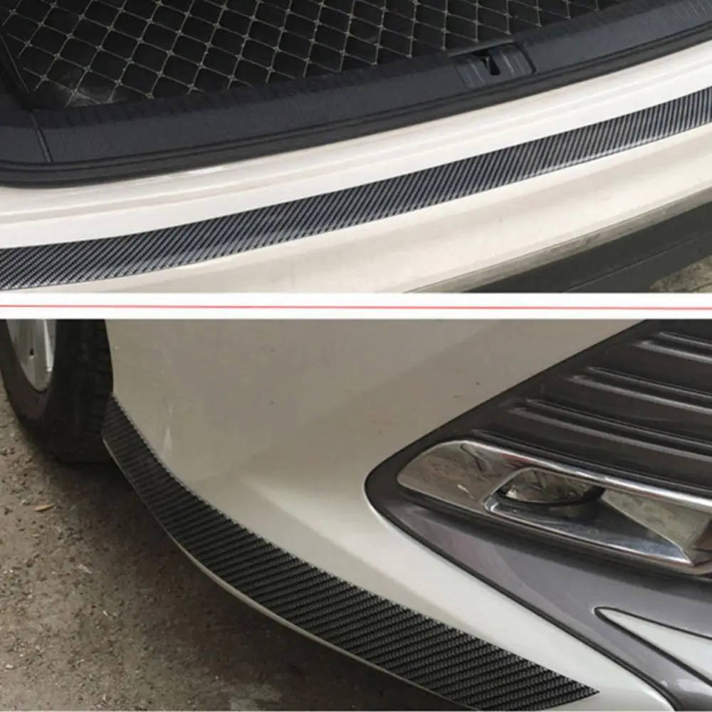 3x100cm Carbon Fiber Rubber Car Door Bumper Strip Guard Anti Scratch Sticker Automotive Wrap Film Self-Adhesive Anti-Collision