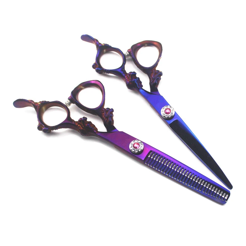 professional Japan 440c 6 '' violet dragon hair cutting scissors haircut thinning barber haircutting shears Hairdresser scissors