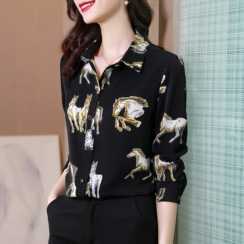 Mulberry Silk Blouse for Women, Mother, Middle-aged Dress, Large Button Up Shirt, Elegant Female Tops, Autumn Fashion, New, 2023