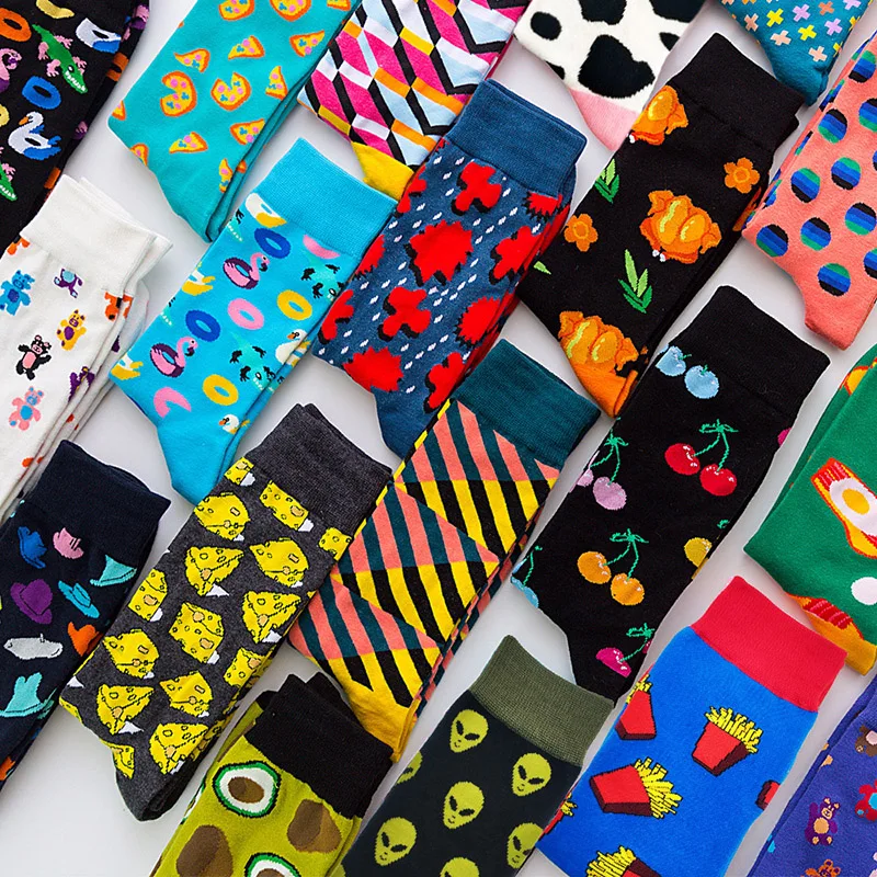 Calcetines informales de gran oferta para hombre, divertidos calcetines felices con rompecabezas de colores de alta calidad, vestido de fiesta de negocios, calcetines de algodón para hombre