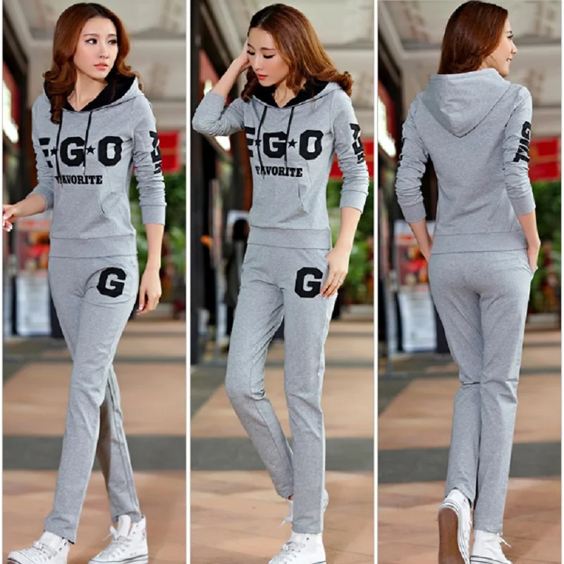 

Autumn and spring new Fashion women suit women's tracksuits casual set with a hood fleece sweatshirt two pieces set