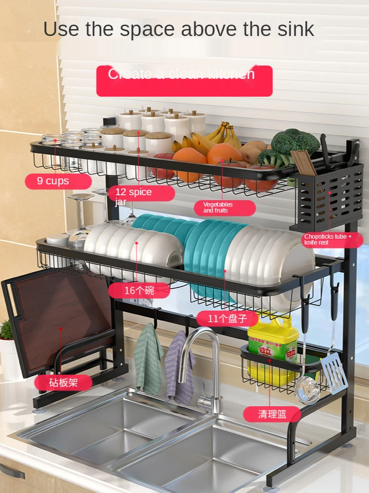 Kitchen Sink Storage Shelf Multi-Functional Table Knife Rack Bowl Rack Draining Rack Bowl Dish Storage Rack Water Pool Supplies