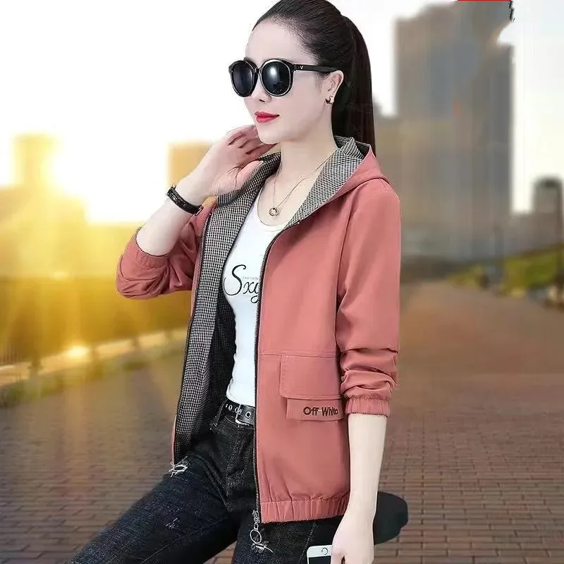 Double Sided Coat Female Spring Autumn 2022 New Fashion Wild Casual Double Sided Wear Jacket Hooded Baseball Uniform Top 308