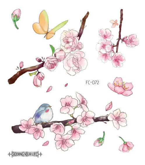 Waterproof  temporary tatoo Cherry blossoms tattoo stickers flower tattoo stickers fashion arm leg clavicle Tattoo stickers