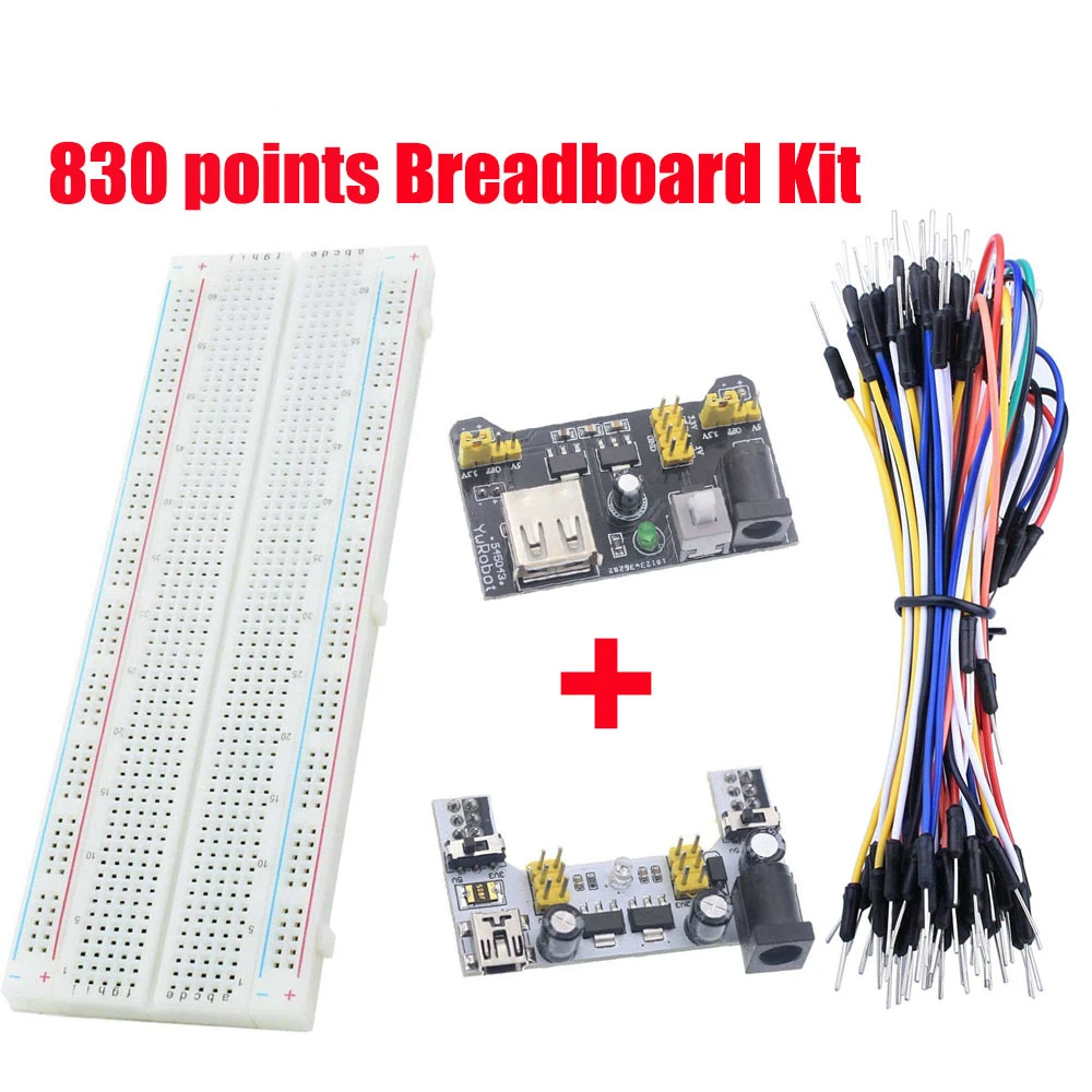 Breadboard Power Module 830 points Solderless Prototype Bread board kit Jumper wires Cables For Arduino diy kit Raspberry Pi