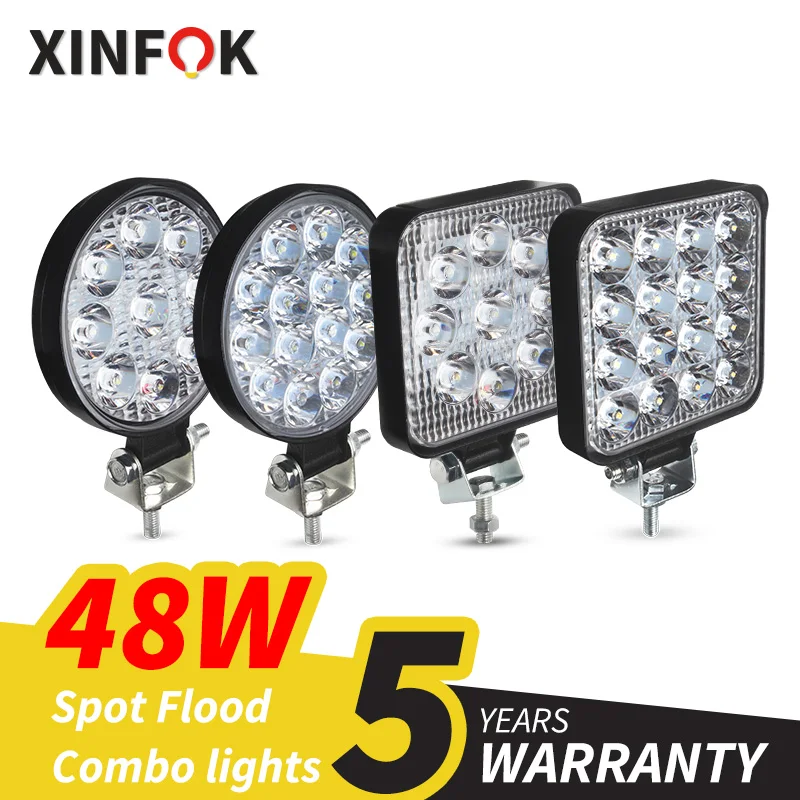 

Xinfok 9LED 27W 16LED 48W Work Light 12V 24V Car LED Spotlight Square Round Auto Truck Off Road Mini Ledbar Offroad Accessories