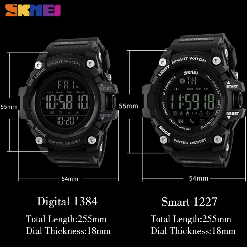 SKMEI Top Brand Outdoor Sport Smart Watch Men Multifunction Fitness Watches 5Bar Waterproof Digital Watch reloj hombre 1227/1384