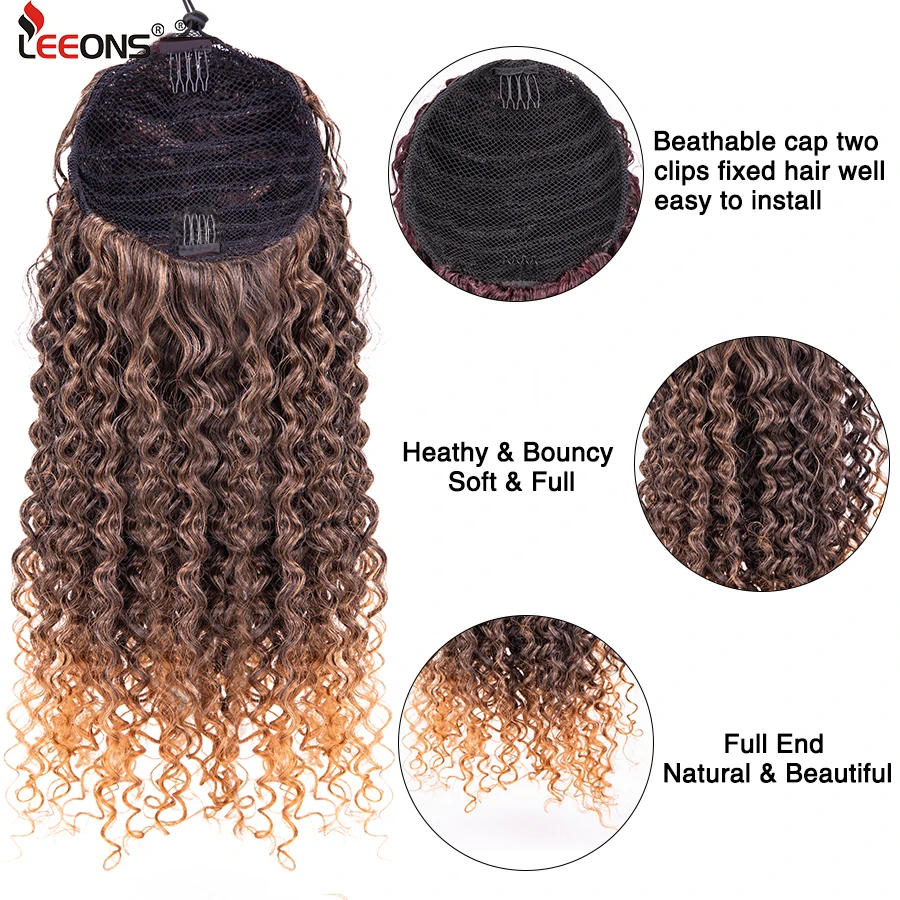 Synthetic New 5 Color Long Afro Kinky Curly Ponytail Extension Synthetic Drawstring Corn Wavy Hair Piece For Women Brown Black